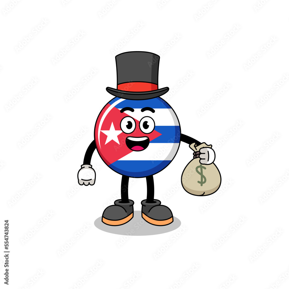 Obraz premium cuba flag mascot illustration rich man holding a money sack