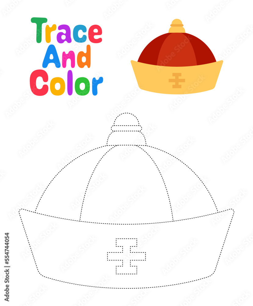 Chinese Hat tracing worksheet for kids