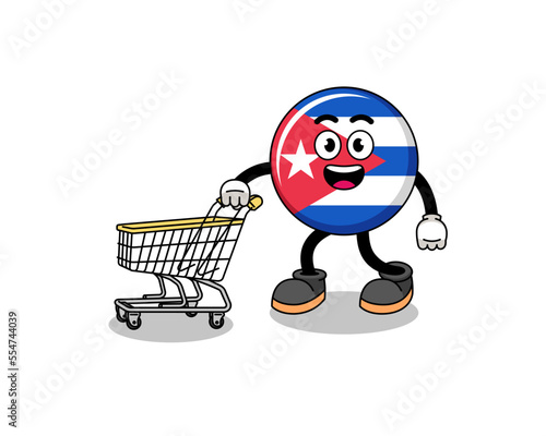 Cartoon of cuba flag holding a shopping trolley