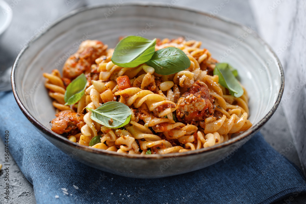 Pasta with tomato sauce served in bowl Pasta with tomato sauce served in bowl