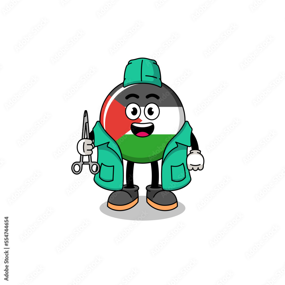 Illustration of palestine flag mascot as a surgeon Illustration of palestine flag mascot as a surgeon