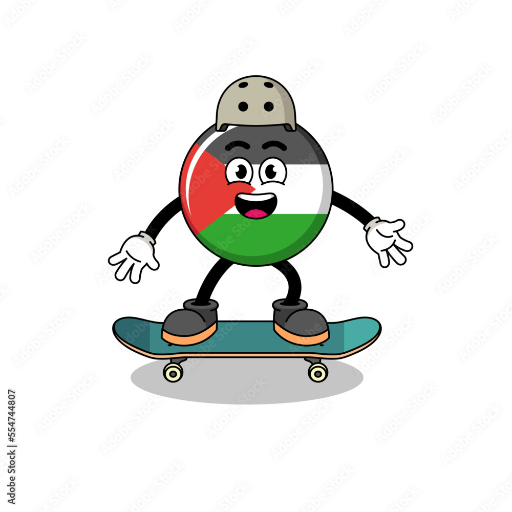 Obraz premium palestine flag mascot playing a skateboard