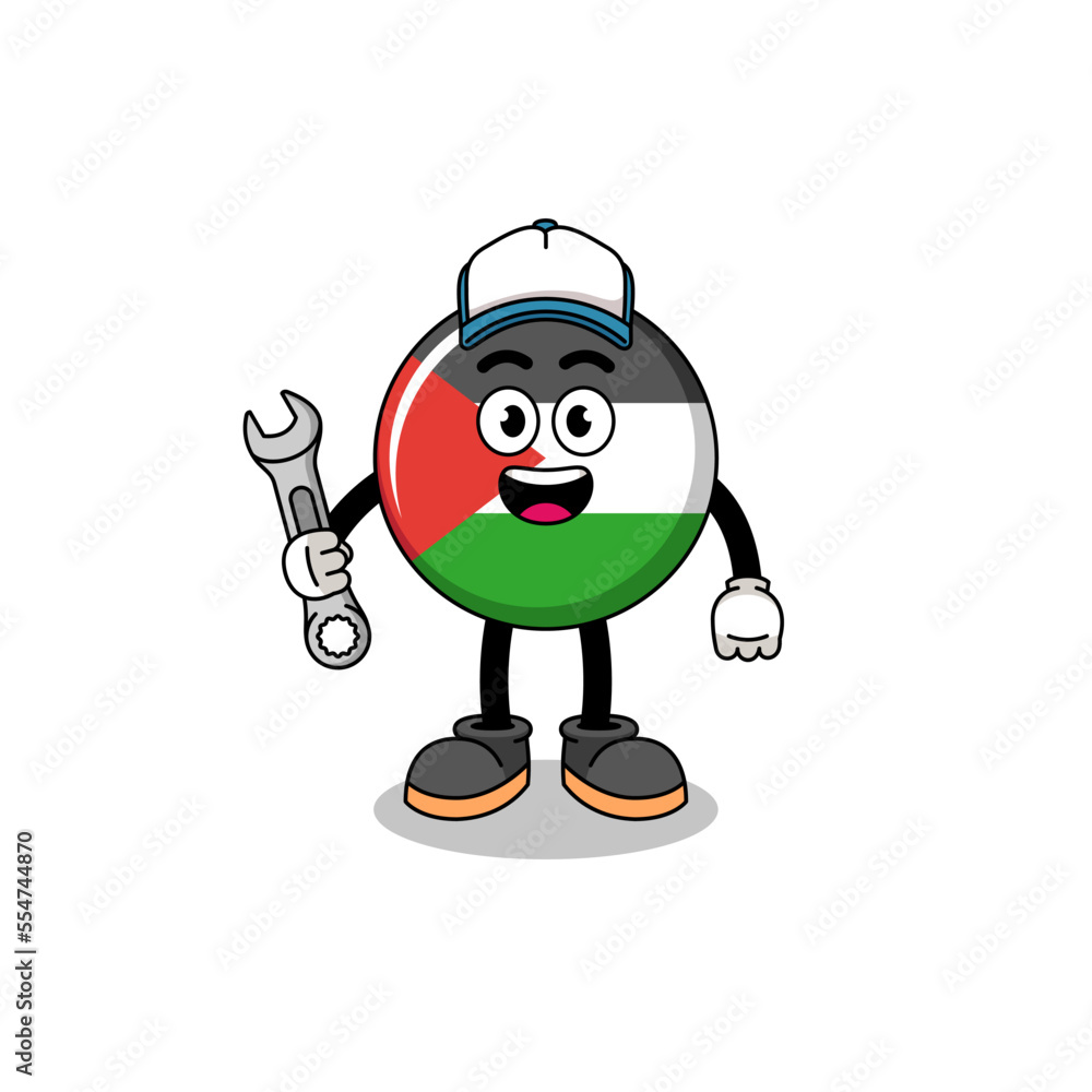 palestine flag illustration cartoon as a mechanic