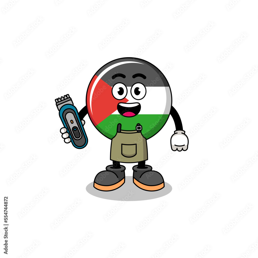 Cartoon Illustration of palestine flag as a barber man