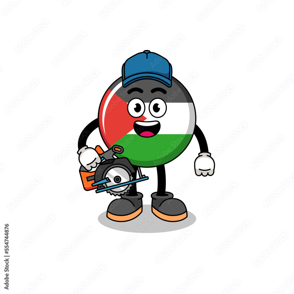 Cartoon Illustration of palestine flag as a woodworker