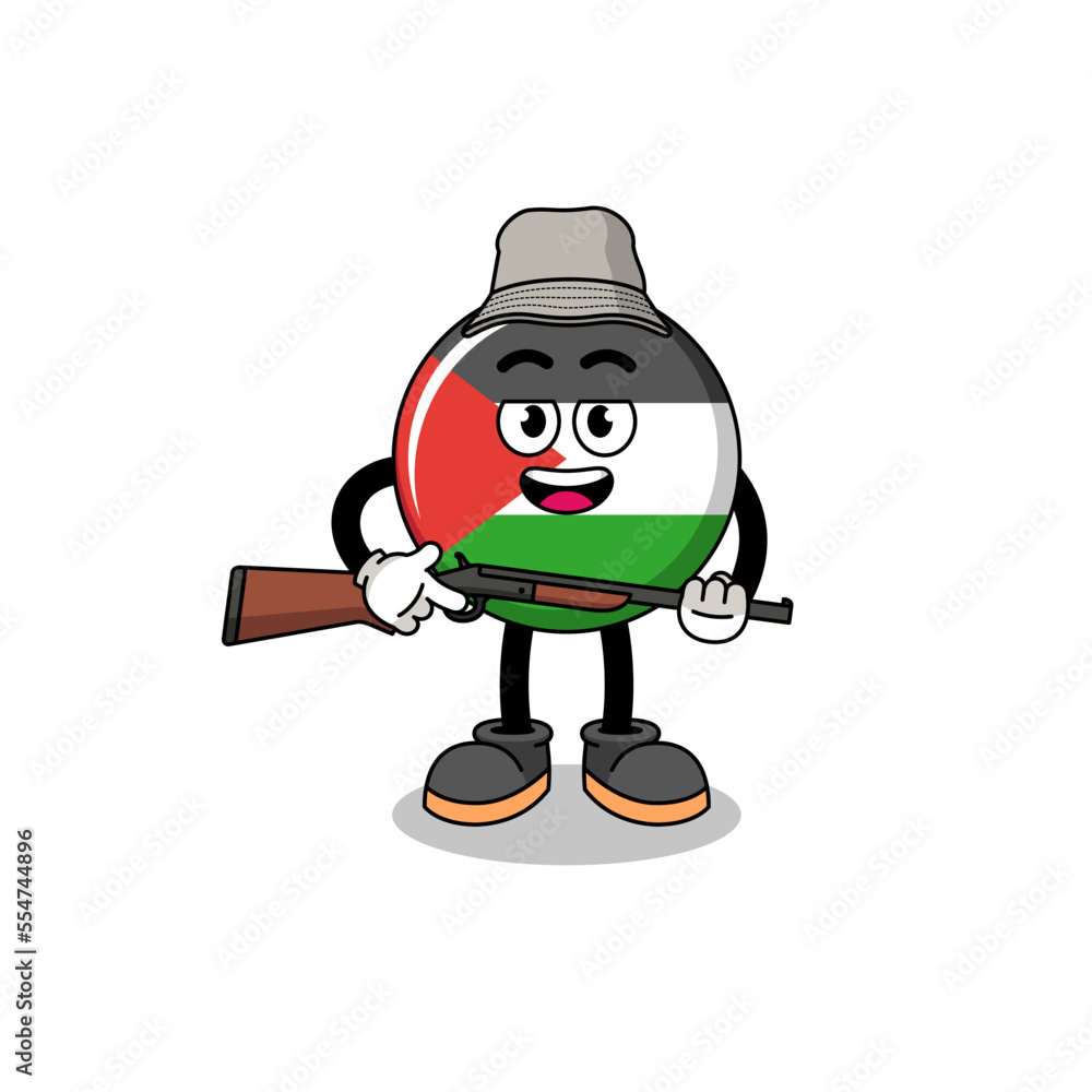 Cartoon Illustration of palestine flag hunter