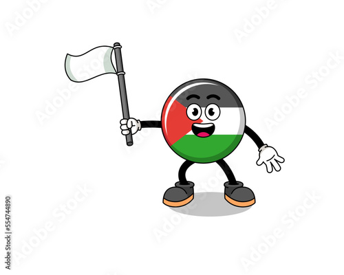Cartoon Illustration of palestine flag holding a white flag