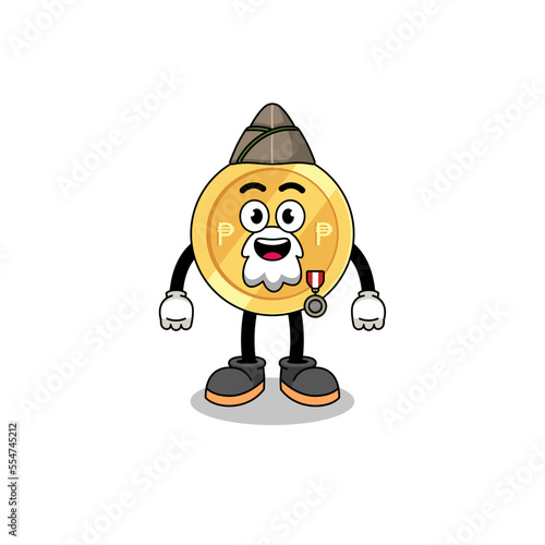 Character cartoon of philippine peso as a veteran