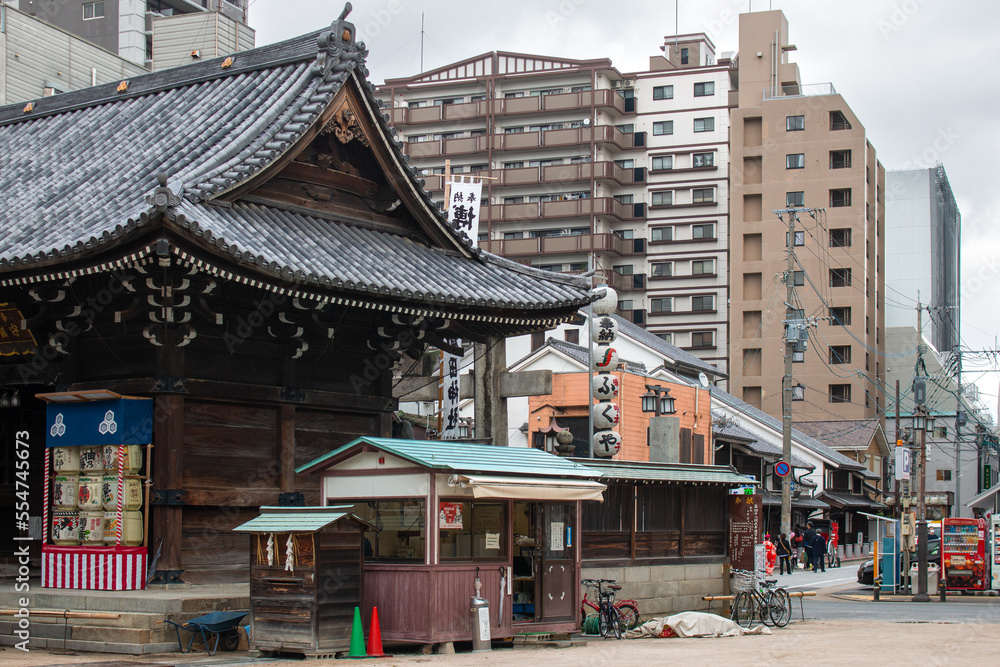 The gates of Kushida-Jinja Shinto shrine on a weekend, November, Fukuoka, Japan. The gates of Kushida-Jinja Shinto shrine on a weekend, November, Fukuoka, Japan.