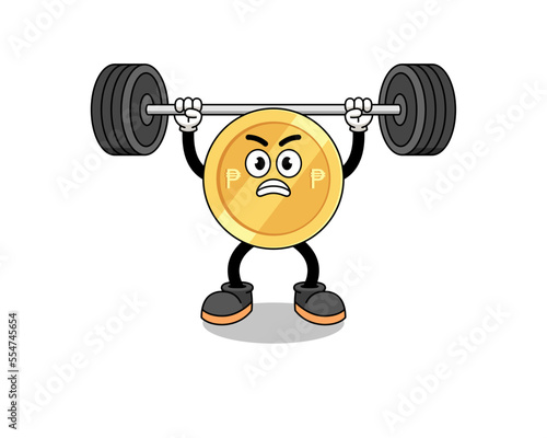 philippine peso mascot cartoon lifting a barbell