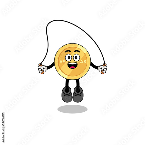 australian dollar mascot cartoon is playing skipping rope