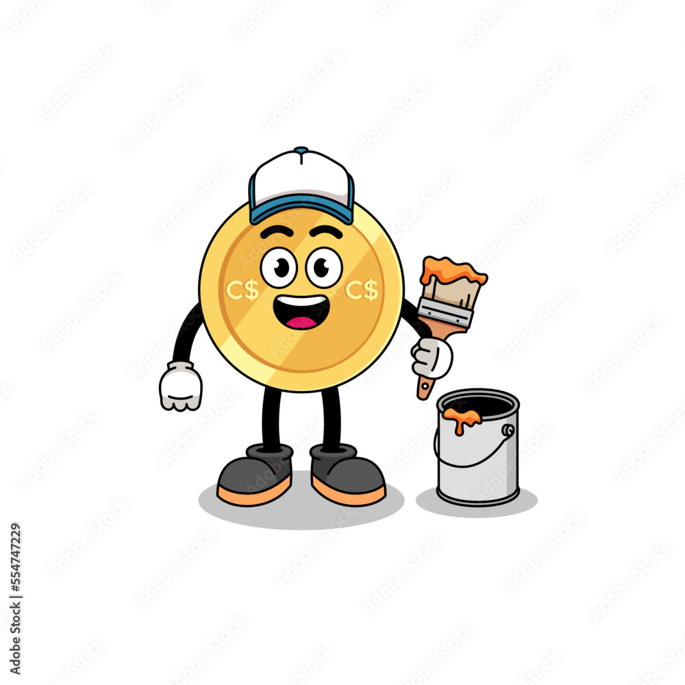 Obraz premium Character mascot of canadian dollar as a painter