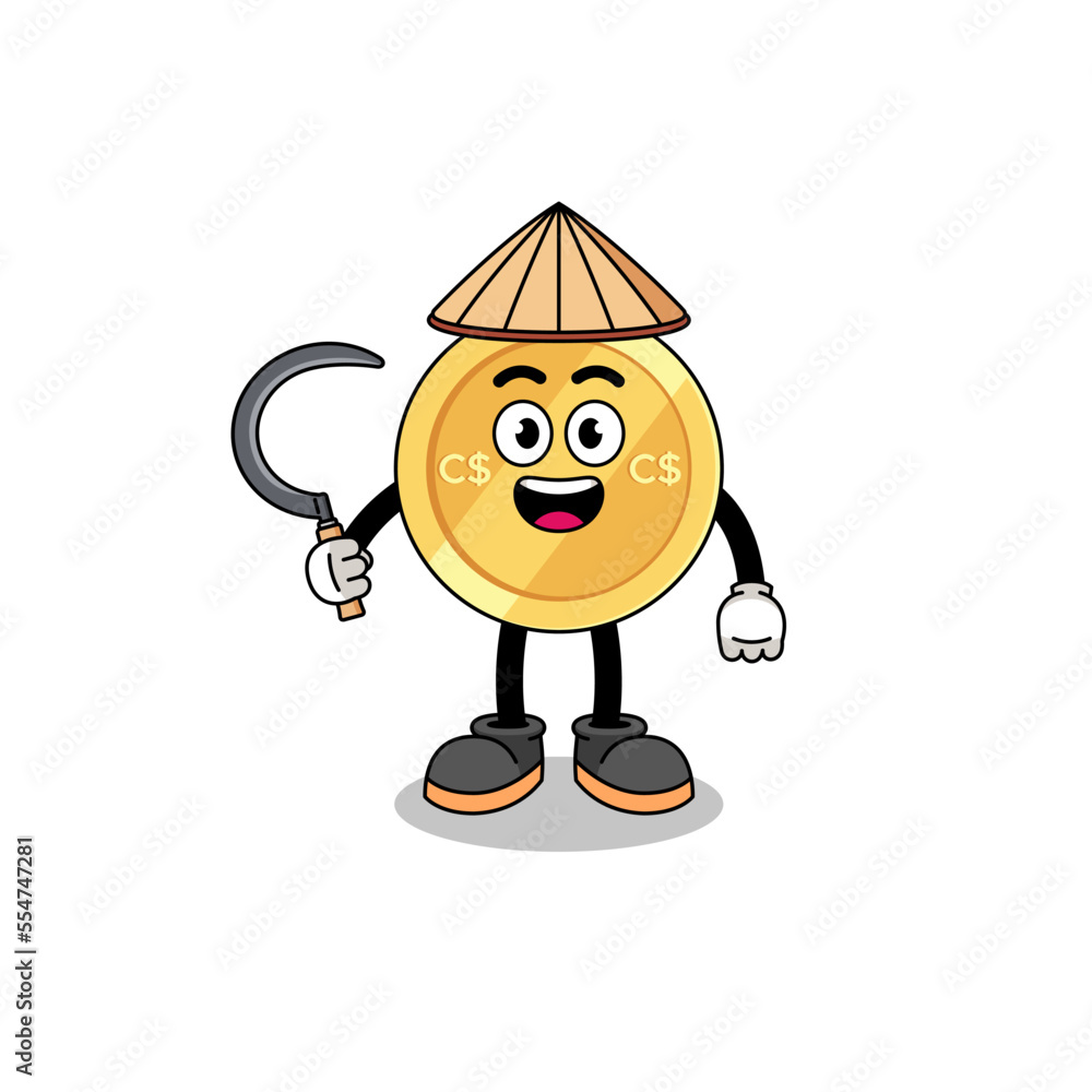 Illustration of canadian dollar as an asian farmer Illustration of canadian dollar as an asian farmer