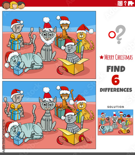 differences task with cats with Christmas gifts