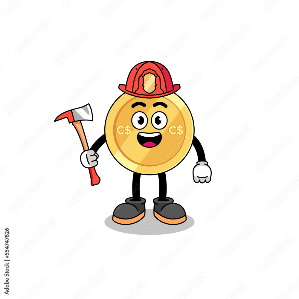 Cartoon mascot of canadian dollar firefighter Cartoon mascot of canadian dollar firefighter
