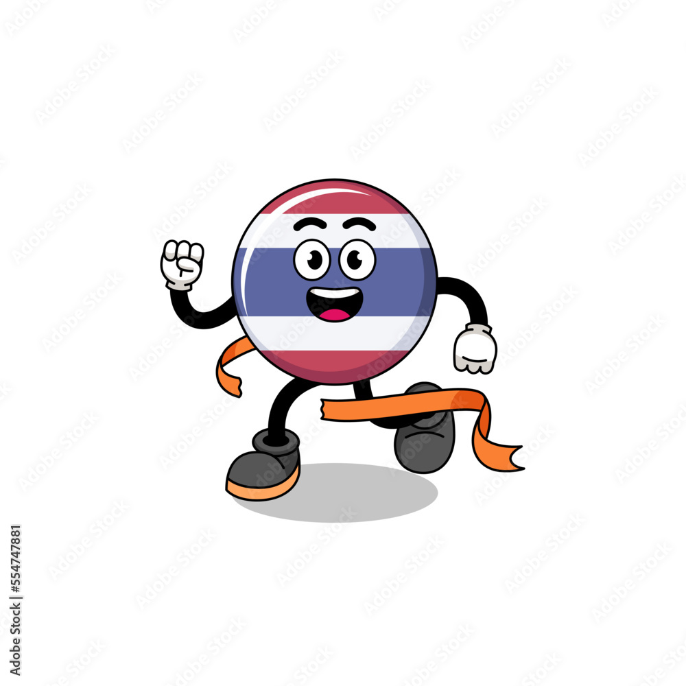 Mascot cartoon of thailand flag running on finish line