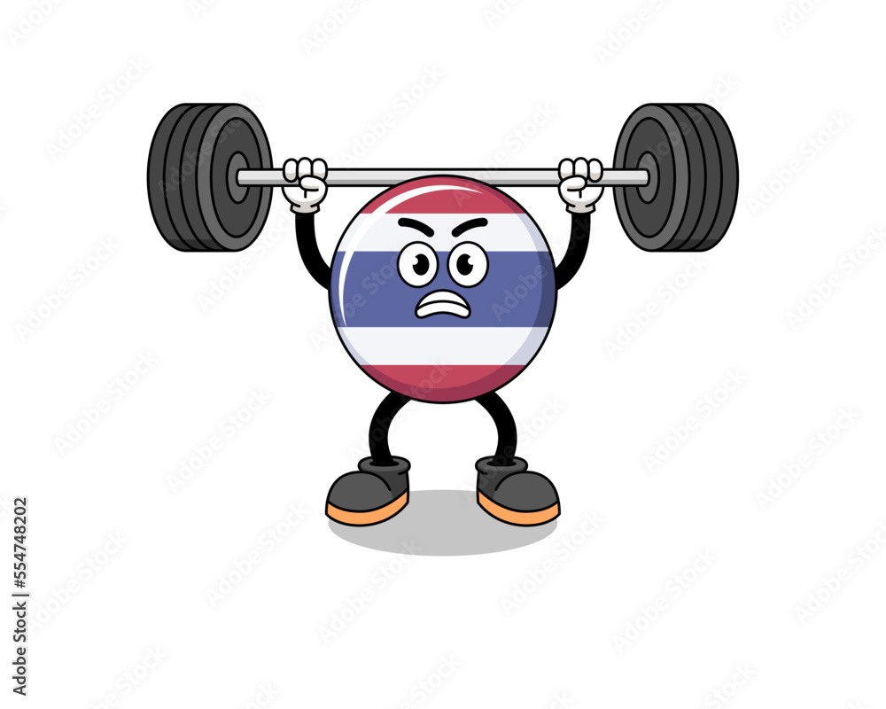 thailand flag mascot cartoon lifting a barbell thailand flag mascot cartoon lifting a barbell