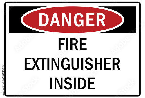 Fire hazard, fire extinguisher sign and label