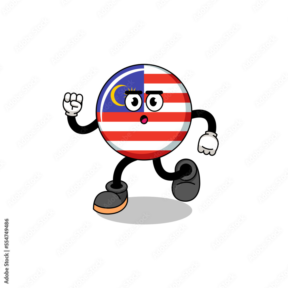 running malaysia flag mascot illustration