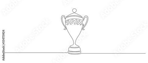 One continuous line drawing of winning golden trophy. Icon symbol of champion achievement in simple linear style. Outline concept for best teamwork editable stroke. Doodle vector illustration