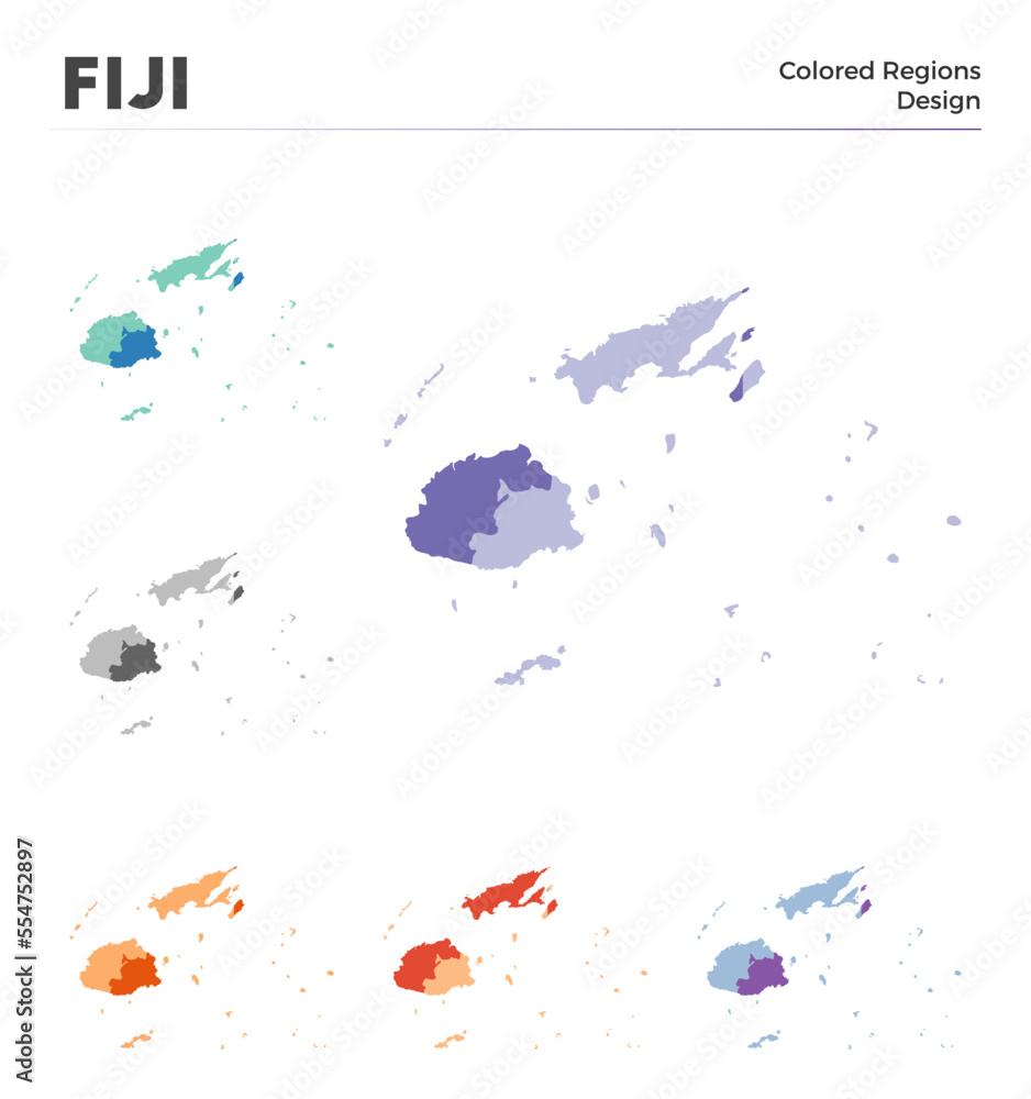 Fototapeta premium Fiji map collection. Borders of Fiji for your infographic. Colored country regions. Vector illustration.