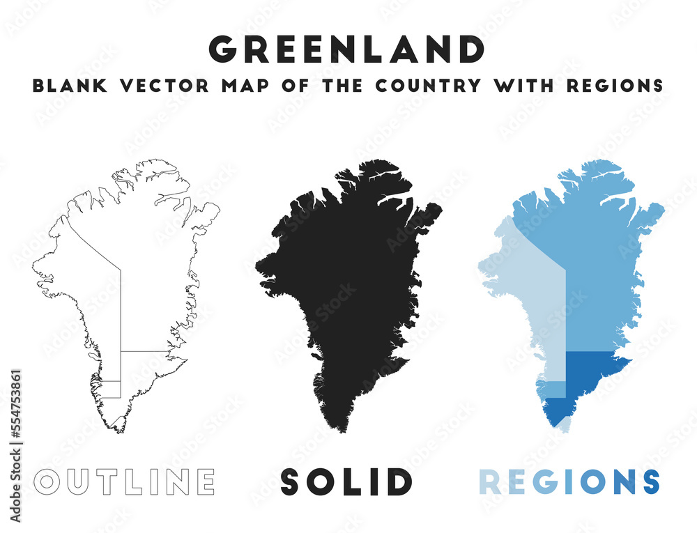 Greenland map. Borders of Greenland for your infographic. Vector country shape. Vector illustration.