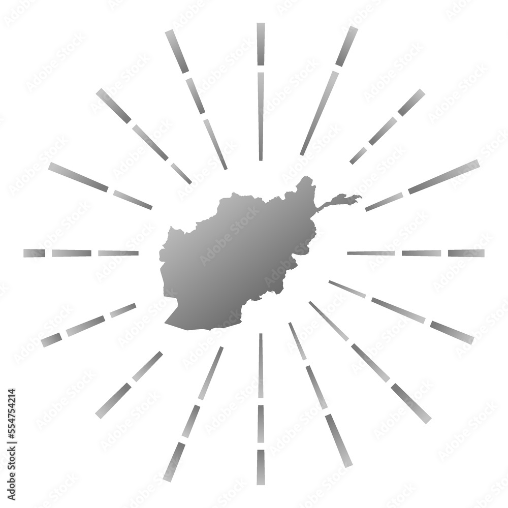Afghanistan gradiented sunburst. Map of the country with colorful star rays. Afghanistan illustration in digital, technology, internet, network style. Vector illustration. Afghanistan gradiented sunburst. Map of the country with colorful star rays. Afghanistan illustration in digital, technology, internet, network style. Vector illustration.