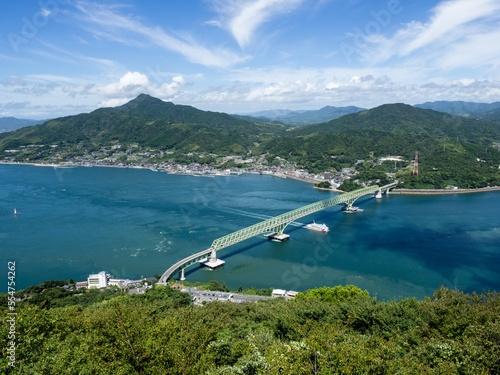 Scenic view of Obatakeset Strait and Oshima Bridge from Iinoyama viewpoint on Suo-Oshima Island - Yamaguchi prefecture, Japan photo