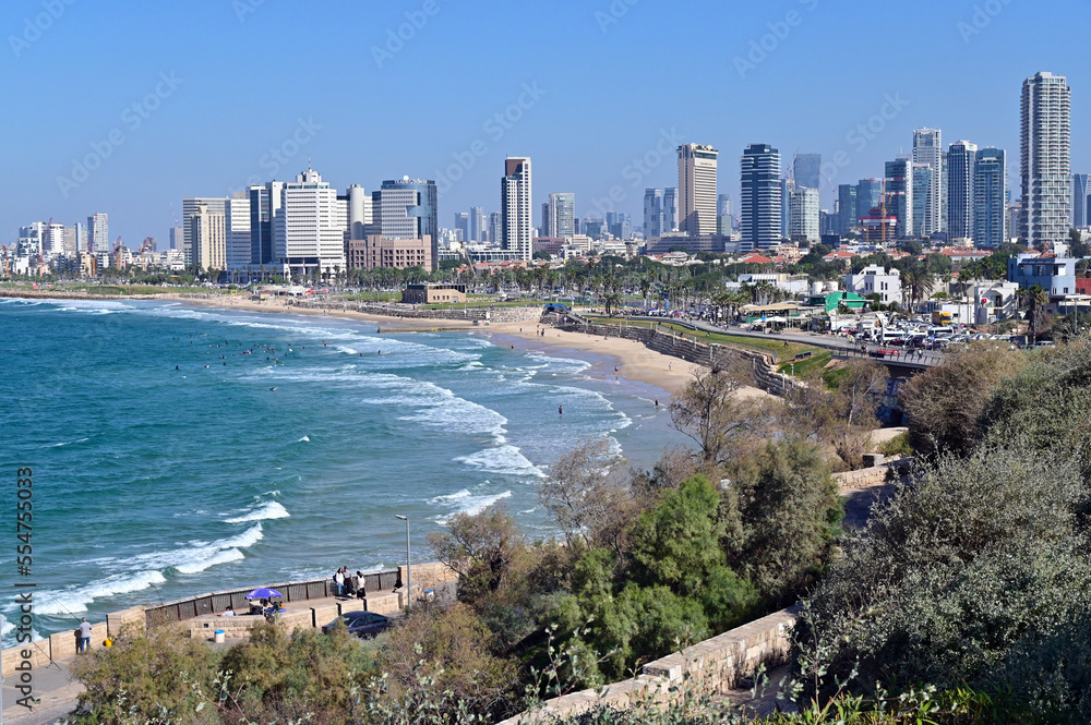 Aerial landscape view of Tel Aviv beach
