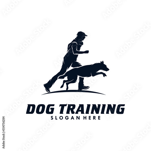 a man dog training vector logo design