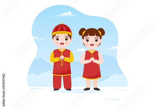 Feng Shui Oriental Philosophy with Stones, Kids and Plants for Positive Energy of Five elements in Flat Cartoon Hand Drawn Templates Illustration