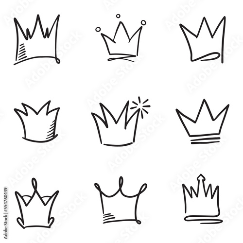 Doodle set crown line art, vector illustration.