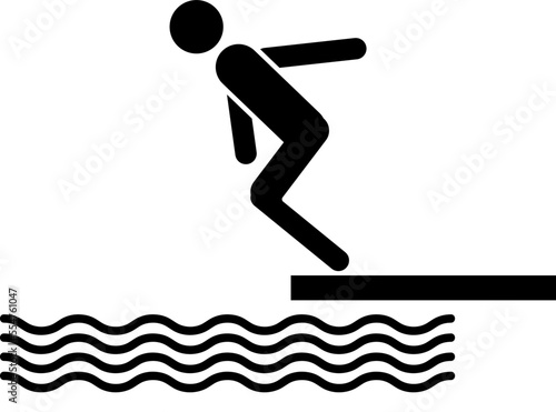  Swimmer on a springboard, Jumping into the water icon illustration..eps