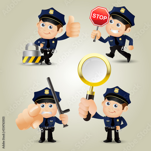 set of policeman characters in different poses