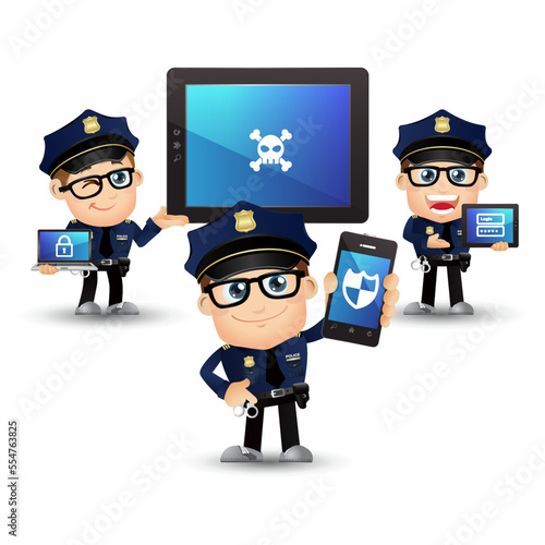 Cute policeman with different poses