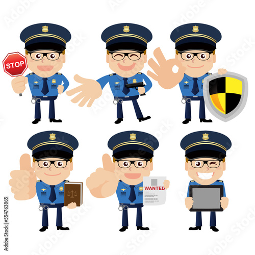 Cute policeman with different poses