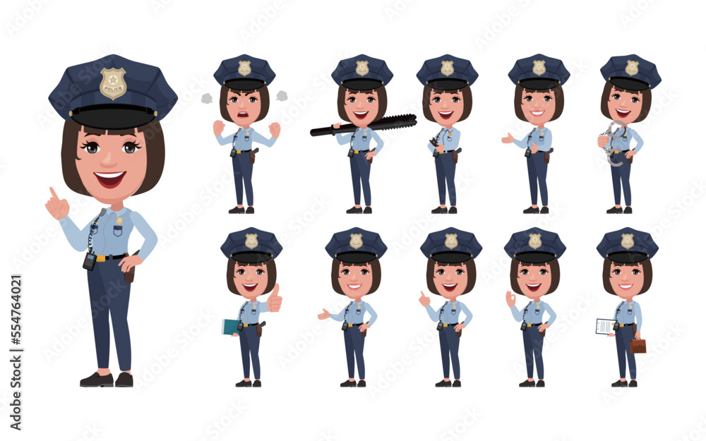 set of policeman characters in different poses set of policeman characters in different poses
