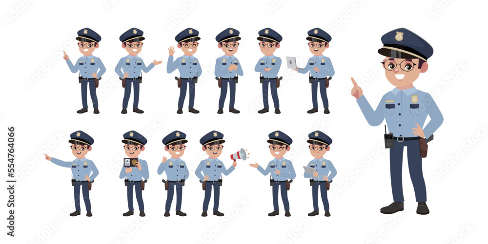 set of policeman characters in different poses