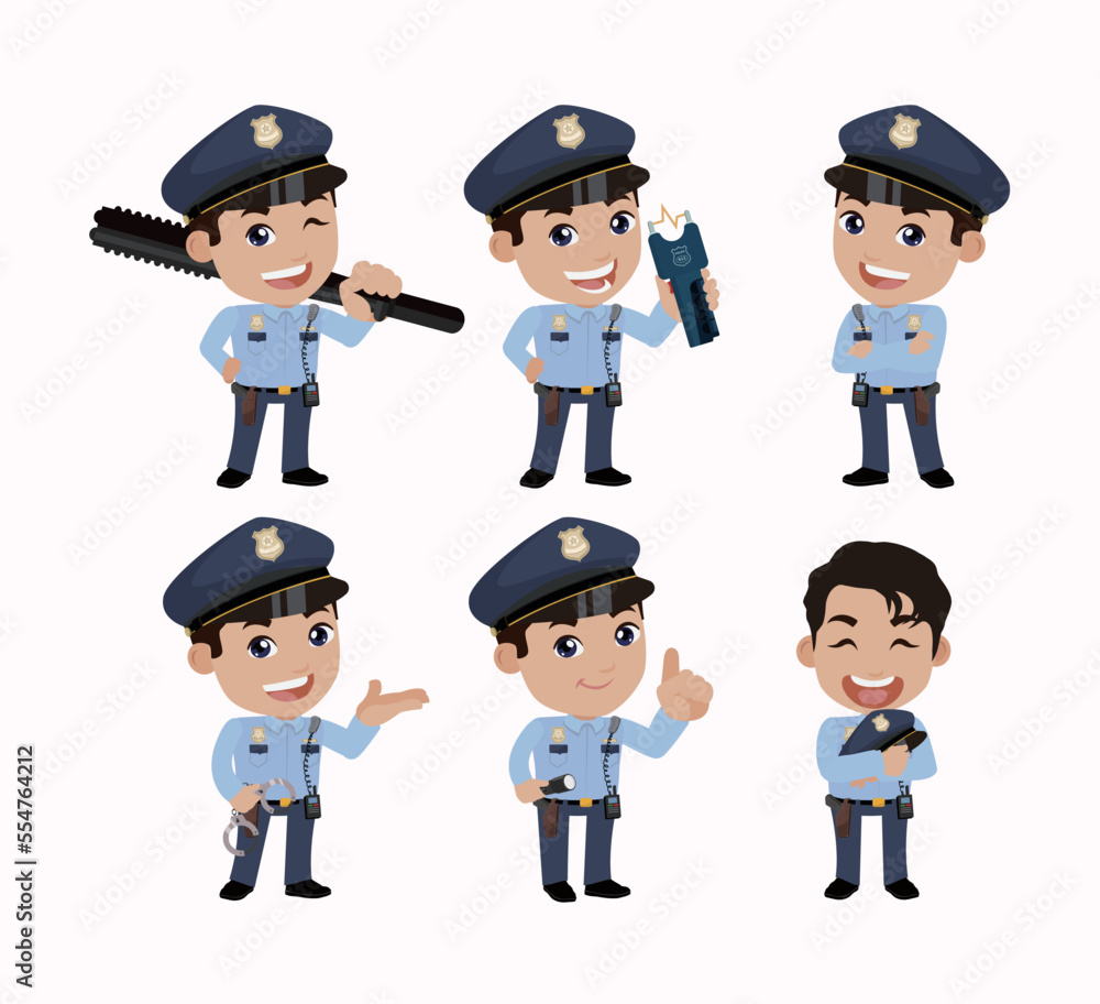 Cute policeman with different poses