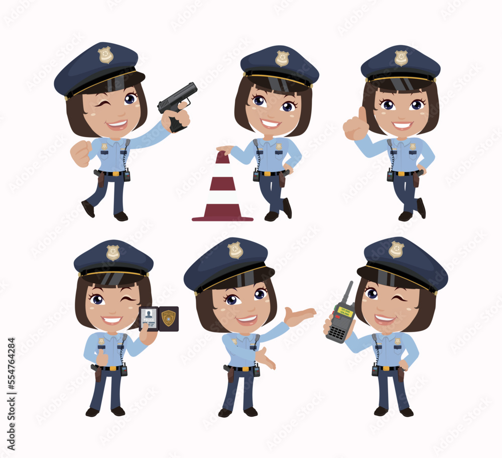 set of policeman characters in different poses set of policeman characters in different poses