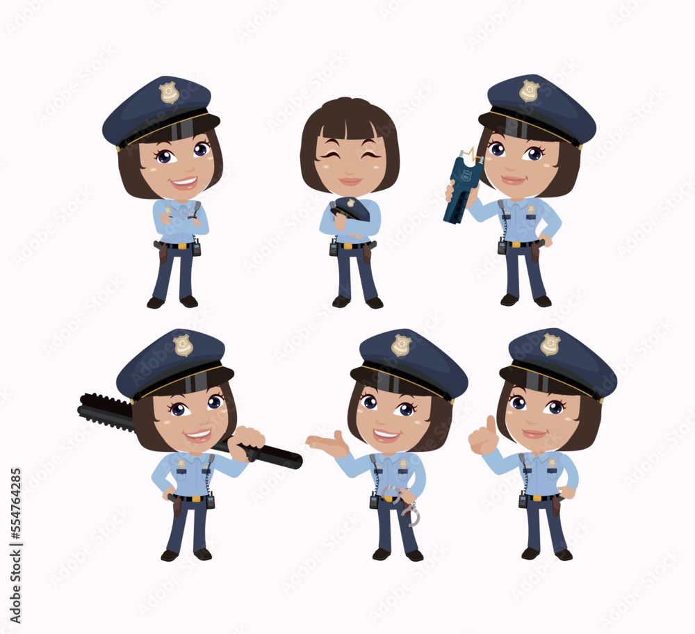 set of policeman characters in different poses set of policeman characters in different poses