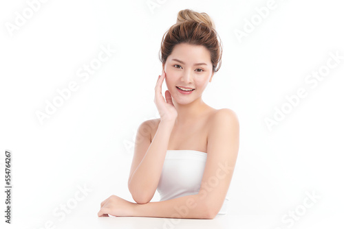 Beautiful young asian woman with clean fresh skin on white background  Face care  Facial treatment  Cosmetology  beauty and spa  Asian women portrait.