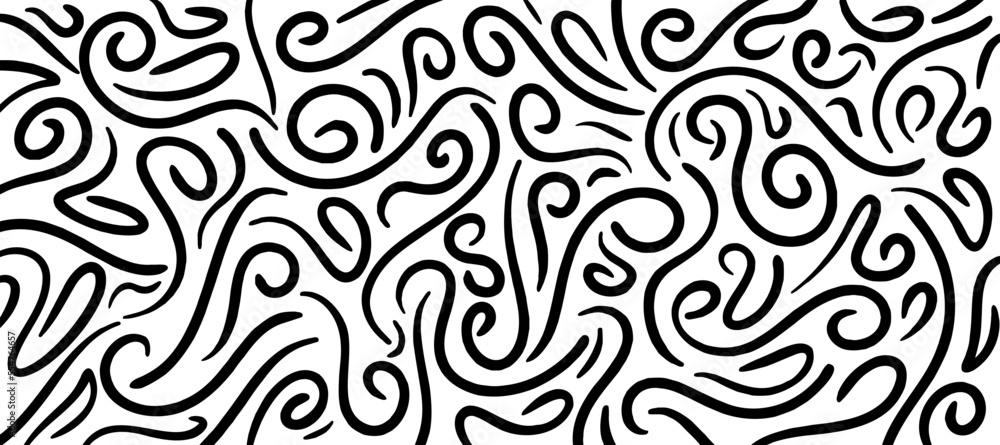 Abstract wavy swirl hand drawn  lines pattern banner background template.  