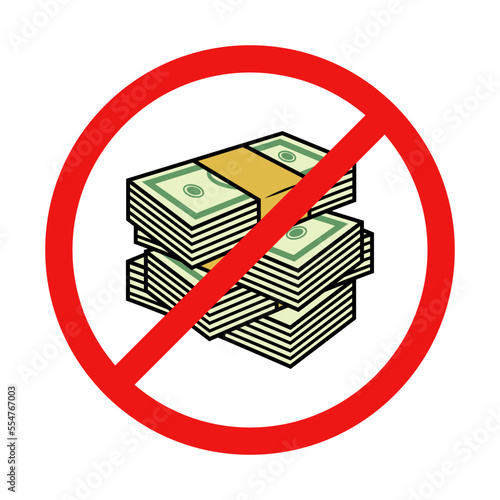 No Cash Money Sign on White Background