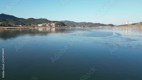 Wallpaper Mural Frozen lake aerial view in winter, South Korea Torontodigital.ca