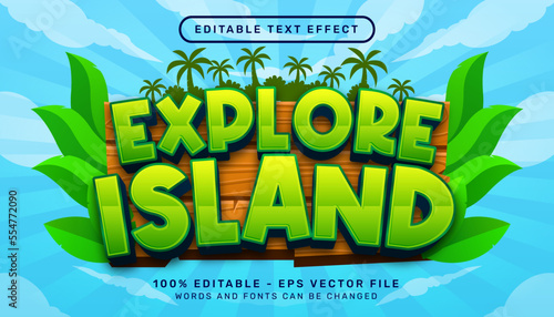 explore island 3d text effect and editable text effect with wood and nature illustration