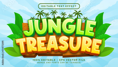 jungle treasure 3d text effect and editable text effect with wood and nature illustration