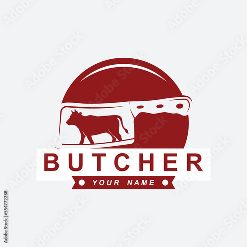 butcher logo vector with slogan template