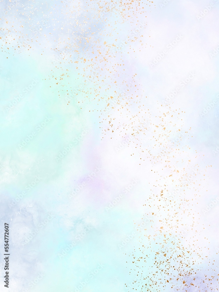 Watercolor background with gold glitter 
