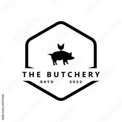 butcher logo vector with slogan template